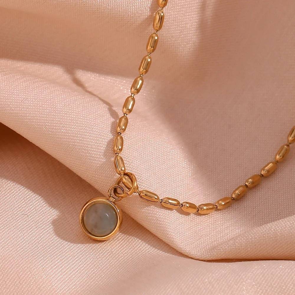 Stone With Beaded Chain Necklace