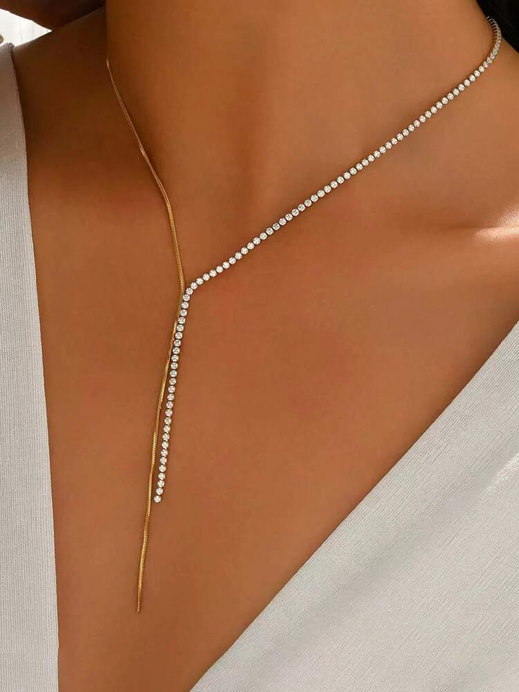 Diamond Gold Long Statement Necklace