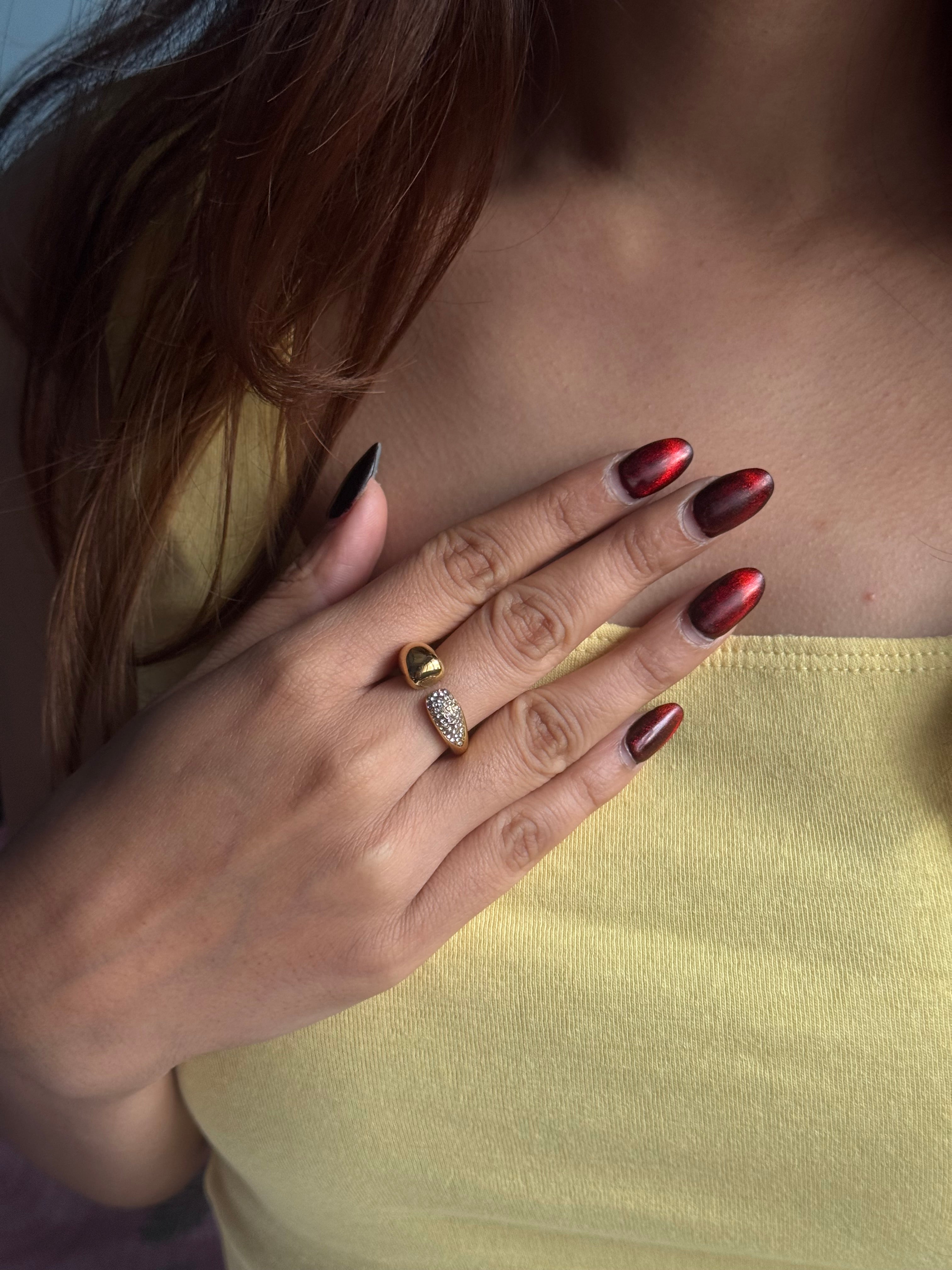 Chunky Half Diamond Gold Ring