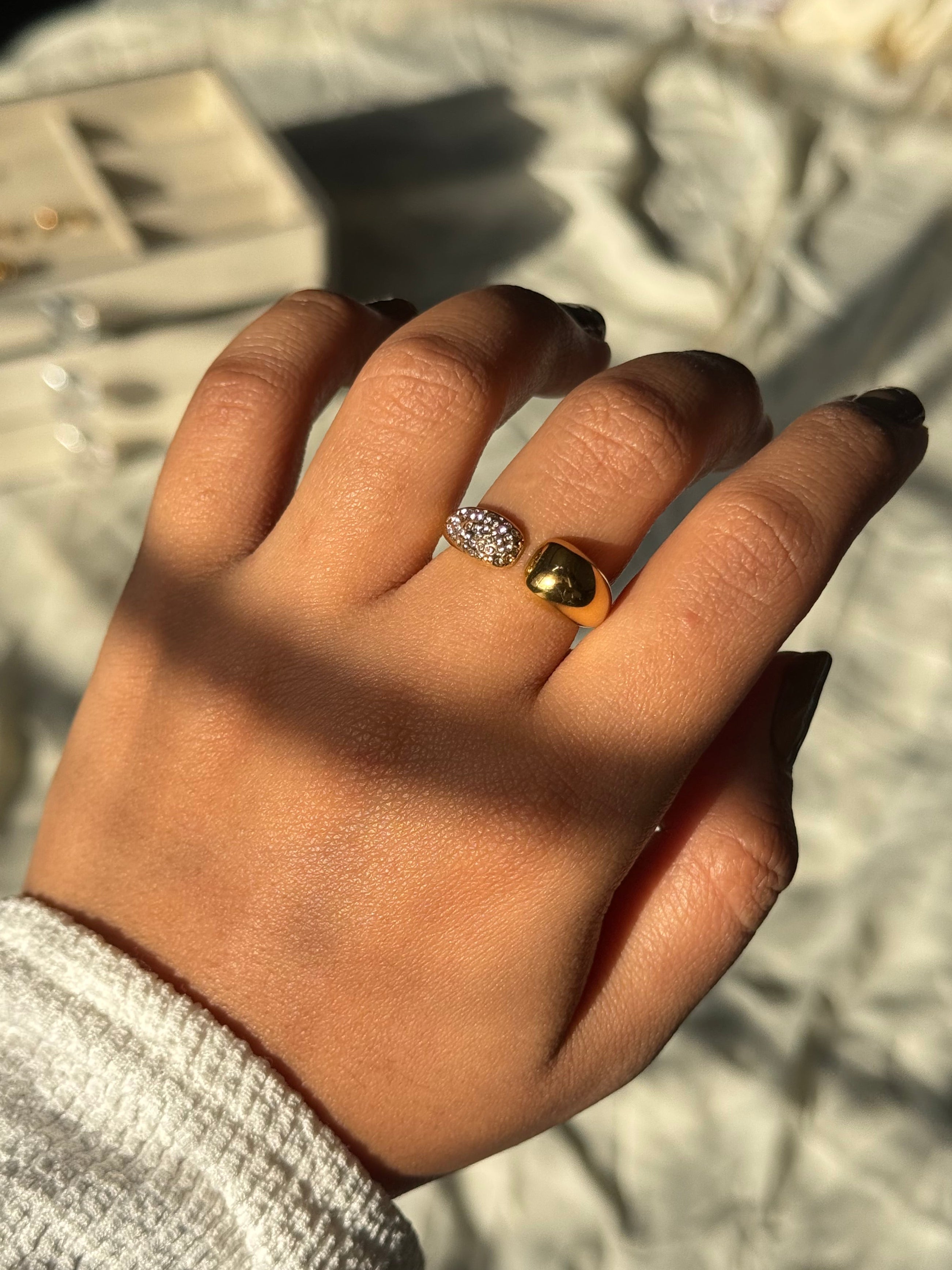 Chunky Half Diamond Gold Ring