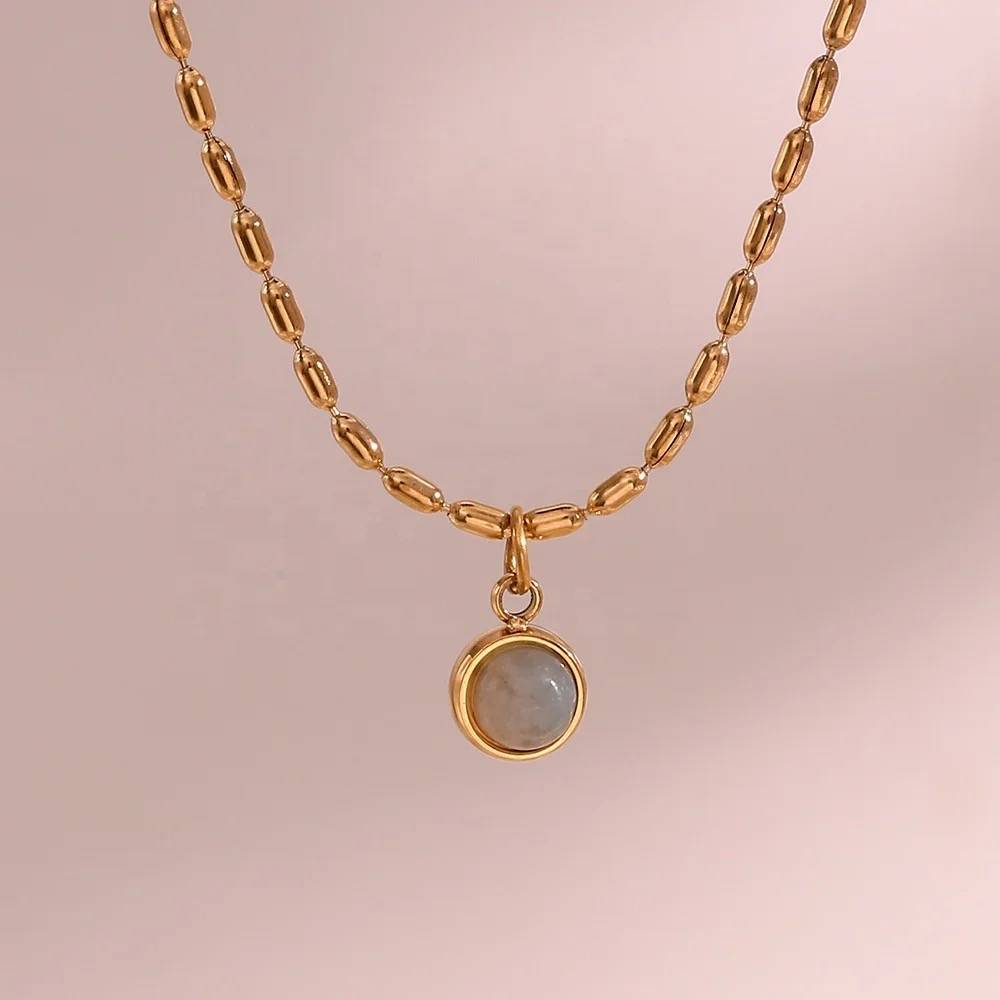 Stone With Beaded Chain Necklace