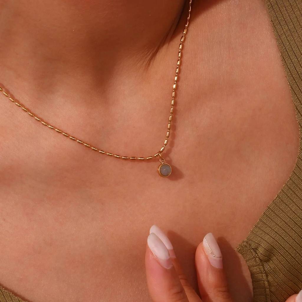 Stone With Beaded Chain Necklace