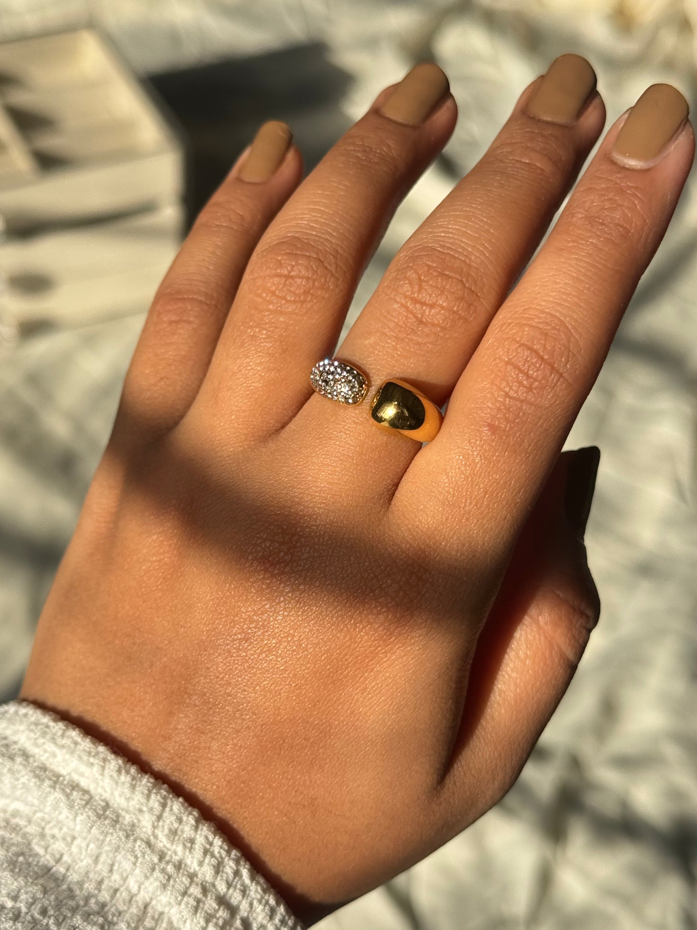 Chunky Half Diamond Gold Ring