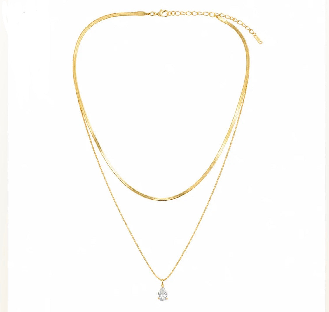 Double Layer Drop Diamond Necklace