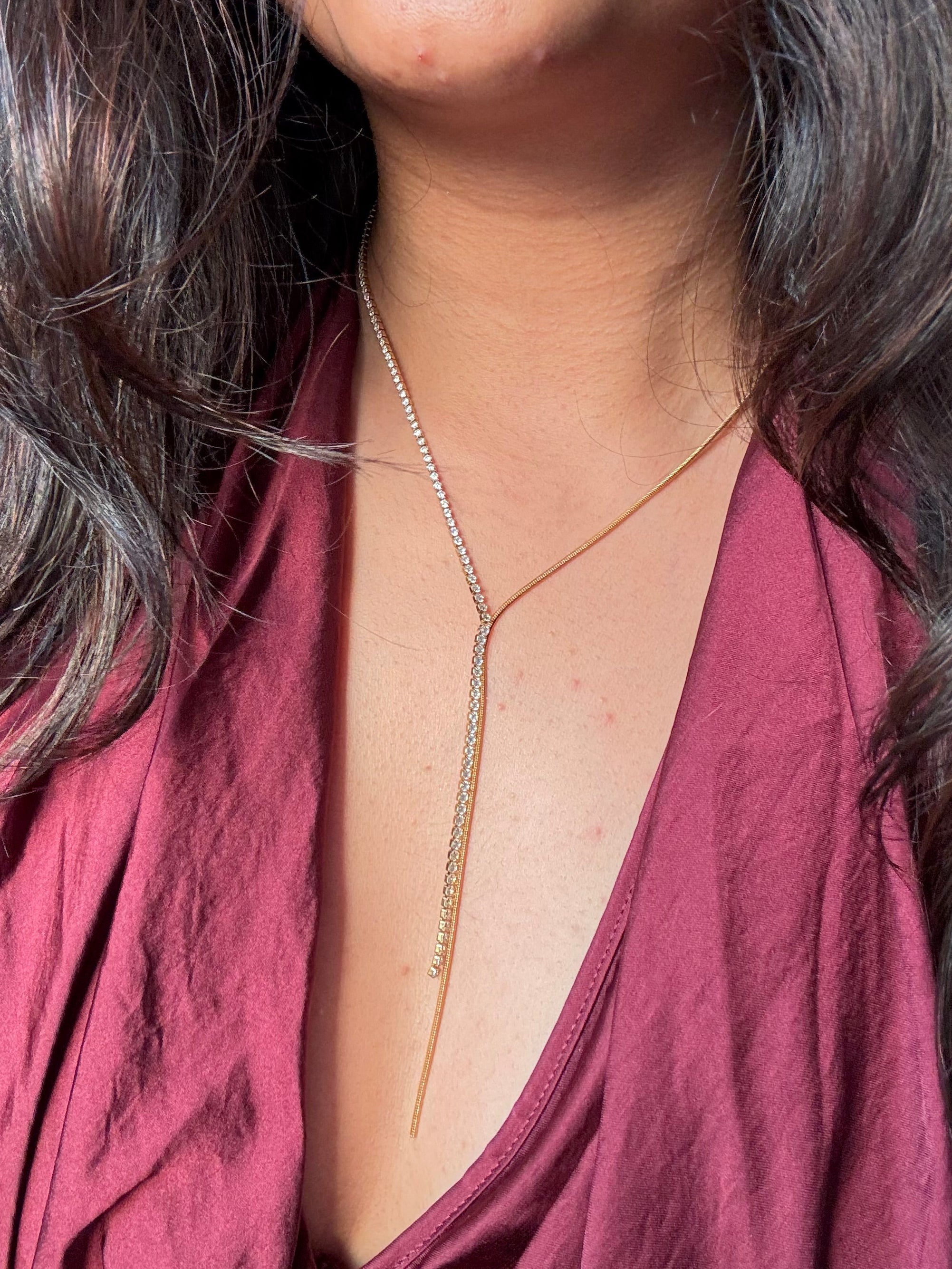 Diamond Gold Long Statement Necklace