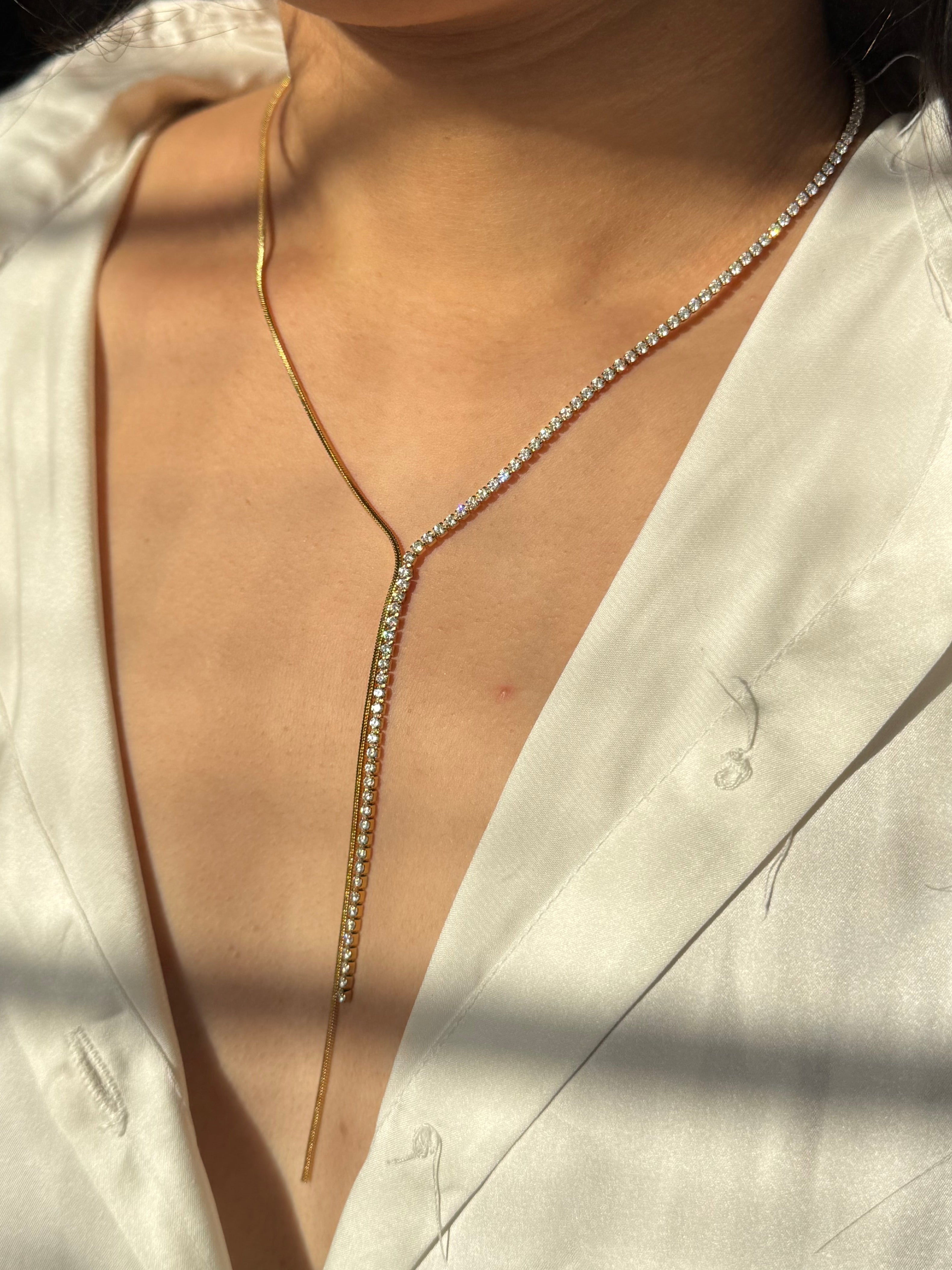Diamond Gold Long Statement Necklace