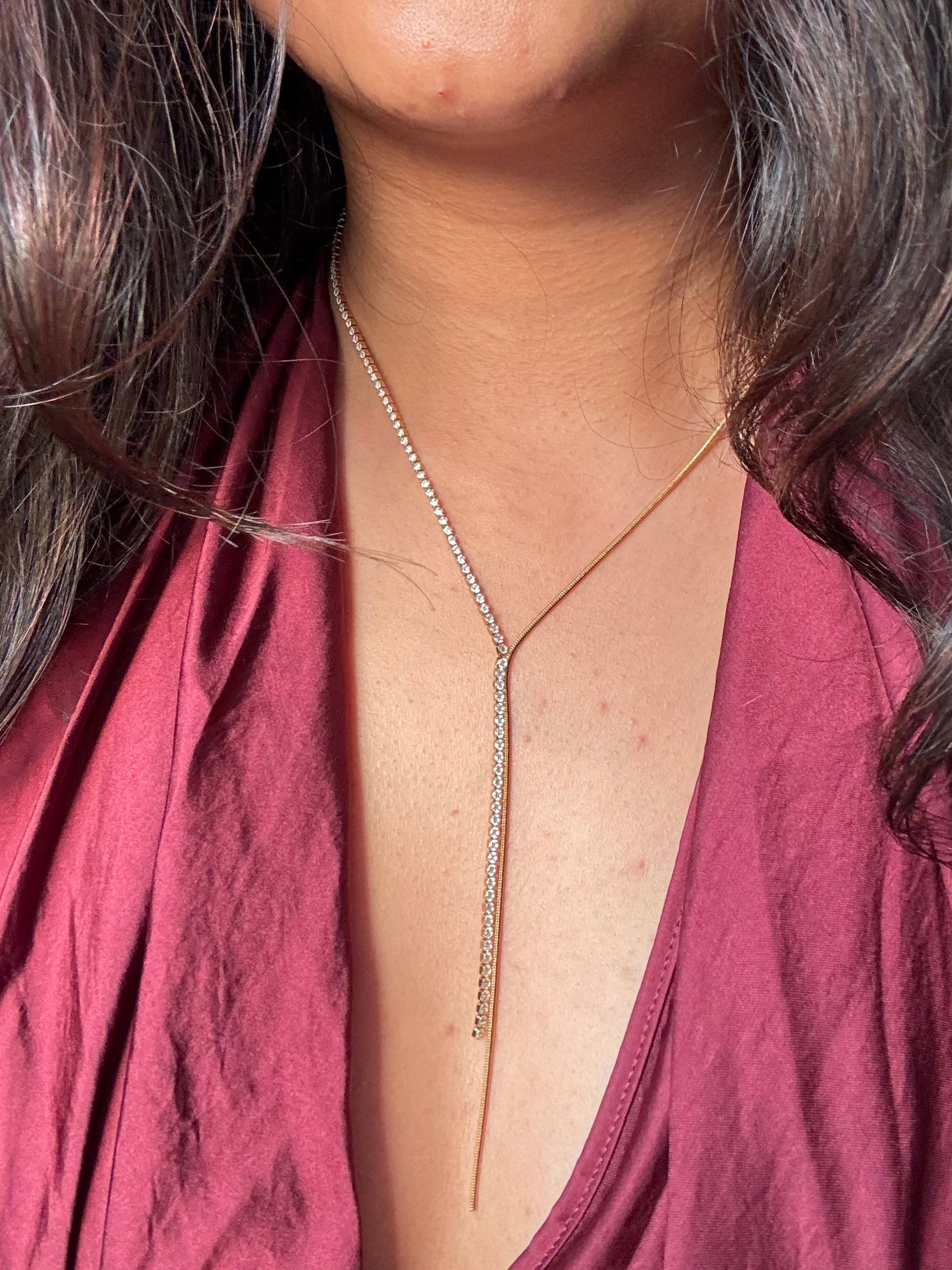 Diamond Gold Long Statement Necklace