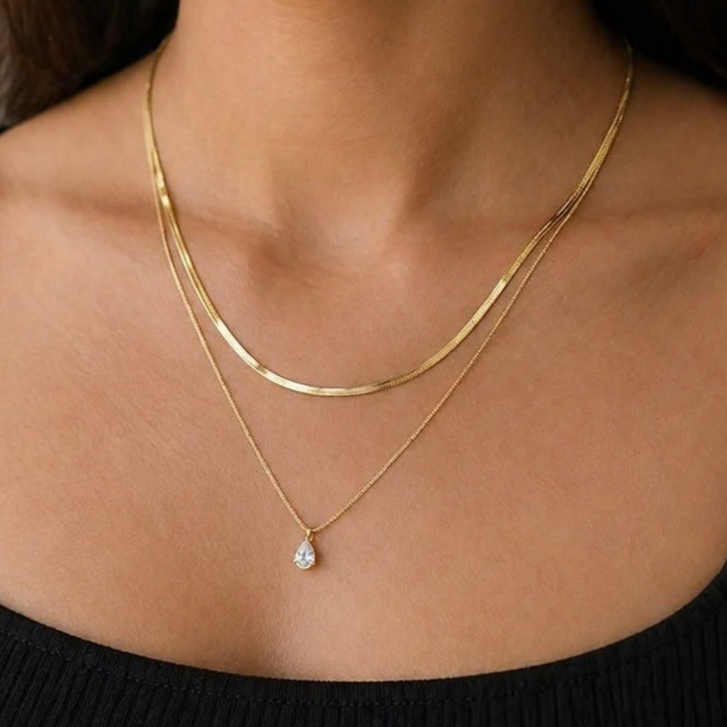 Double Layer Drop Diamond Necklace