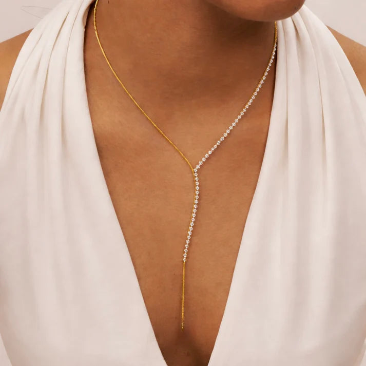 Diamond Gold Long Statement Necklace