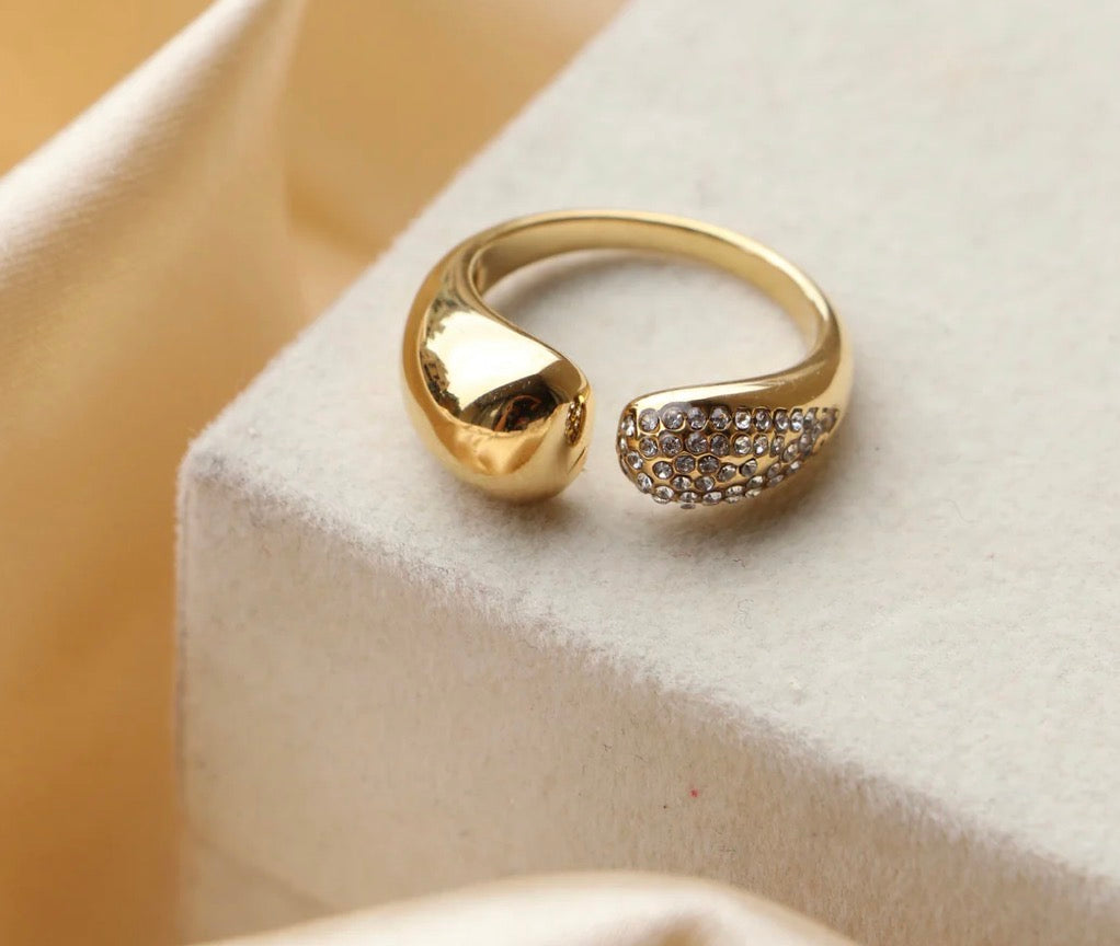 Chunky Half Diamond Gold Ring