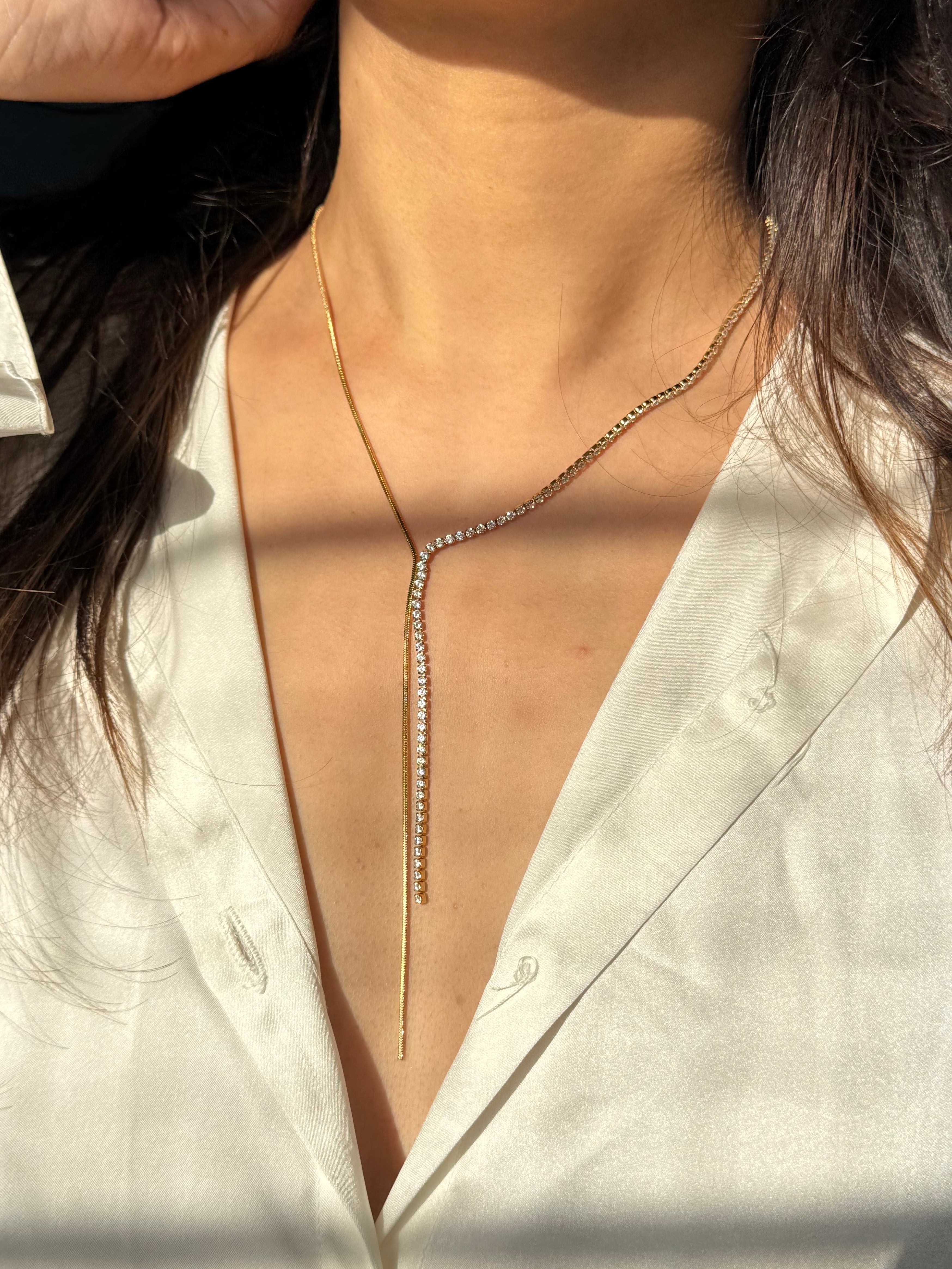 Diamond Gold Long Statement Necklace
