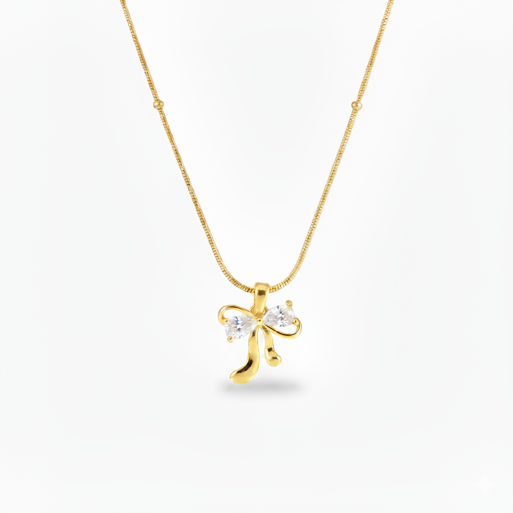 Diamond bow necklace