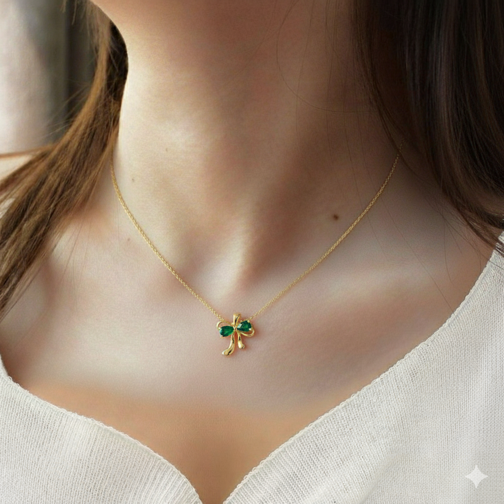 Diamond bow necklace