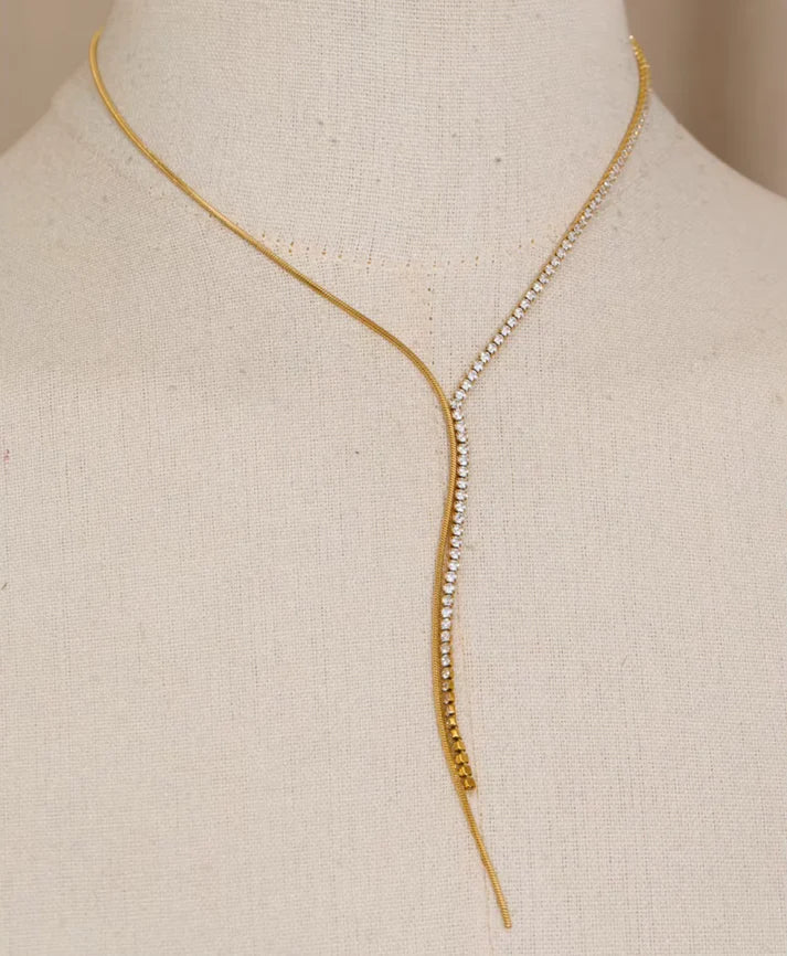 Diamond Gold Long Statement Necklace